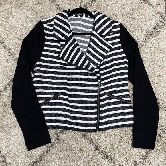 Maurices Black & White Striped Moto Jacket Size XL NEW - Picture 3 of 9